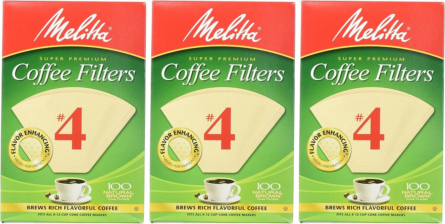 Melitta Cone Coffee Filters, Natural Brown #4, 300 Count (Pack Of 3)