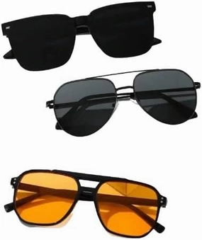 Men's 3-Pack Geometric Frame Fashion Glasses Set, Aviator & Square Vintage Y2K Punk Style for Outdoor