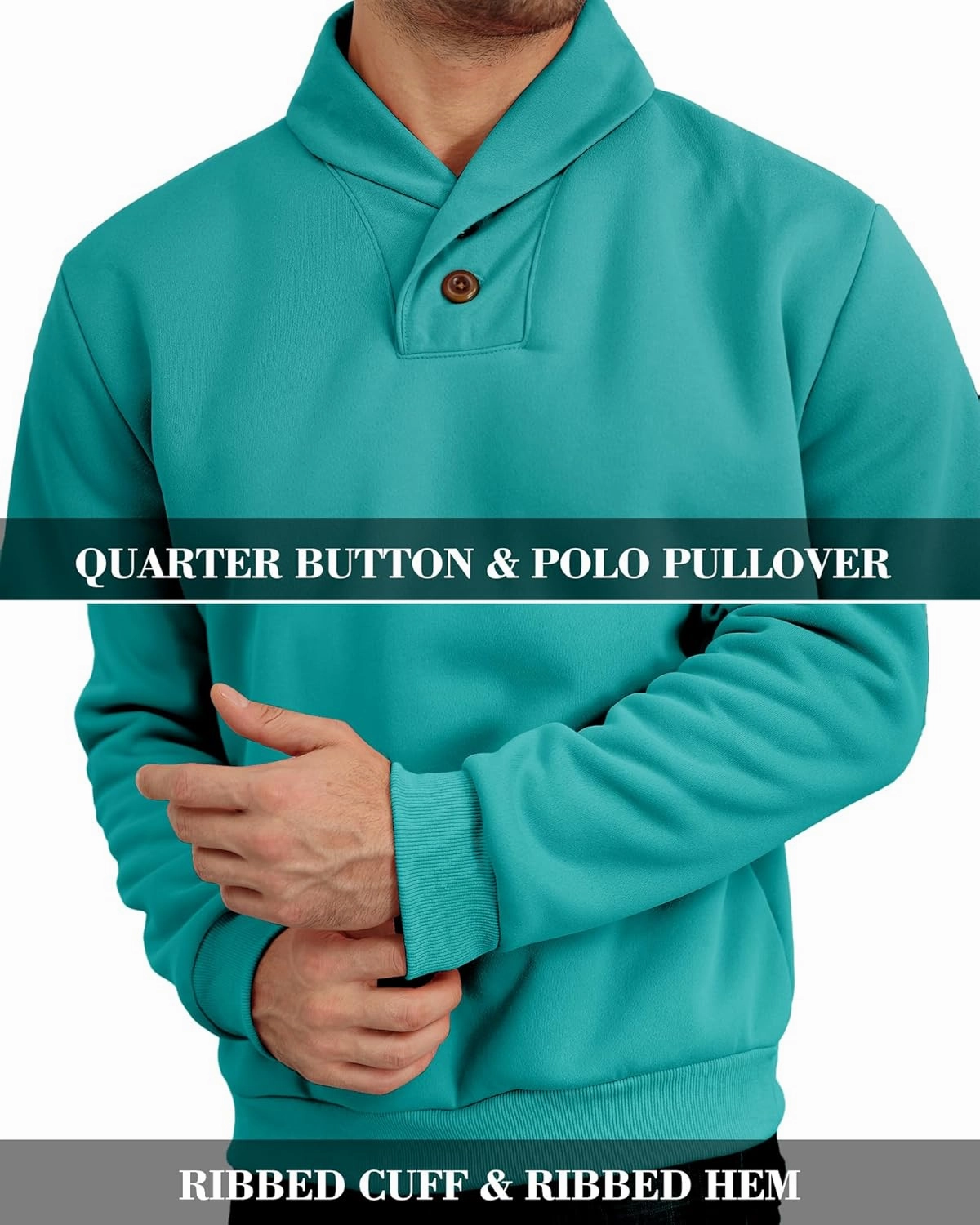 Men's Fleece Lined Sweatshirts Sherpa Lined Polo Pullover Sweater Quarter Button Thermal Henley Sweat Shirts