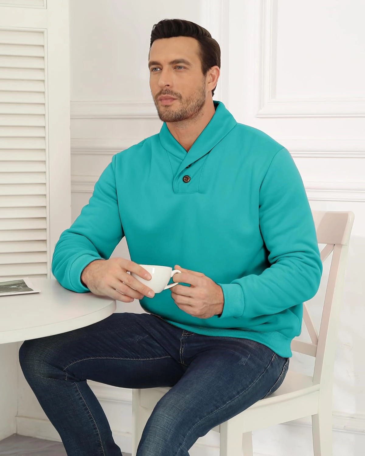 Men's Fleece Lined Sweatshirts Sherpa Lined Polo Pullover Sweater Quarter Button Thermal Henley Sweat Shirts