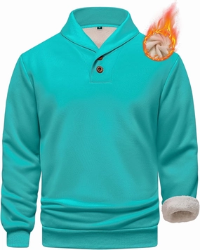 Men's Fleece Lined Sweatshirts Sherpa Lined Polo Pullover Sweater Quarter Button Thermal Henley Sweat Shirts
