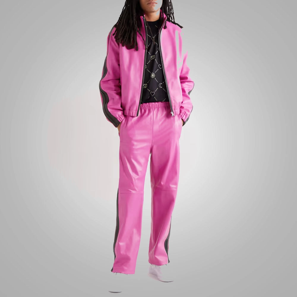 Men's Pink Sheepskin Leather Pants
