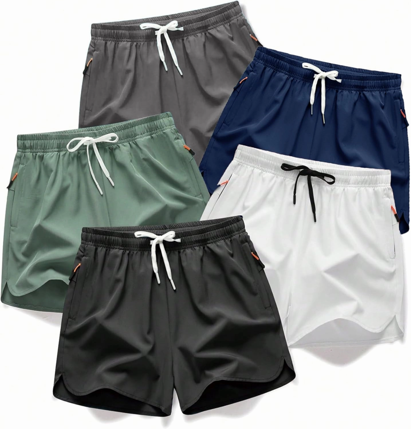 Men's Running Shorts 5 Inch Quick Dry Breathable with Pocket Adjustable Elastic Lace-Up Gym Gym Shorts Pack of 5