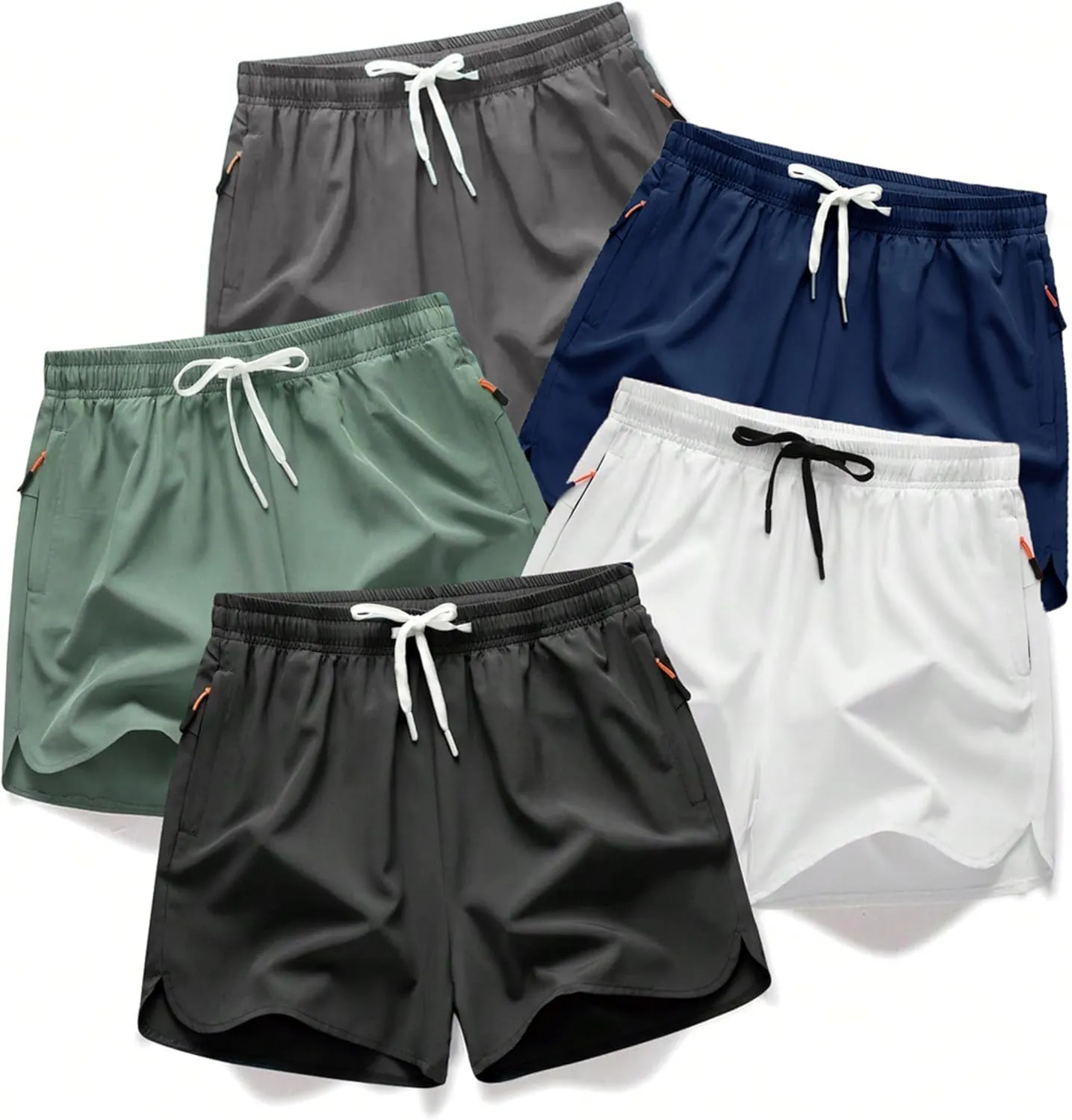Men's Running Shorts 5 Inch Quick Dry Breathable with Pocket Adjustable Elastic Lace-Up Gym Gym Shorts Pack of 5