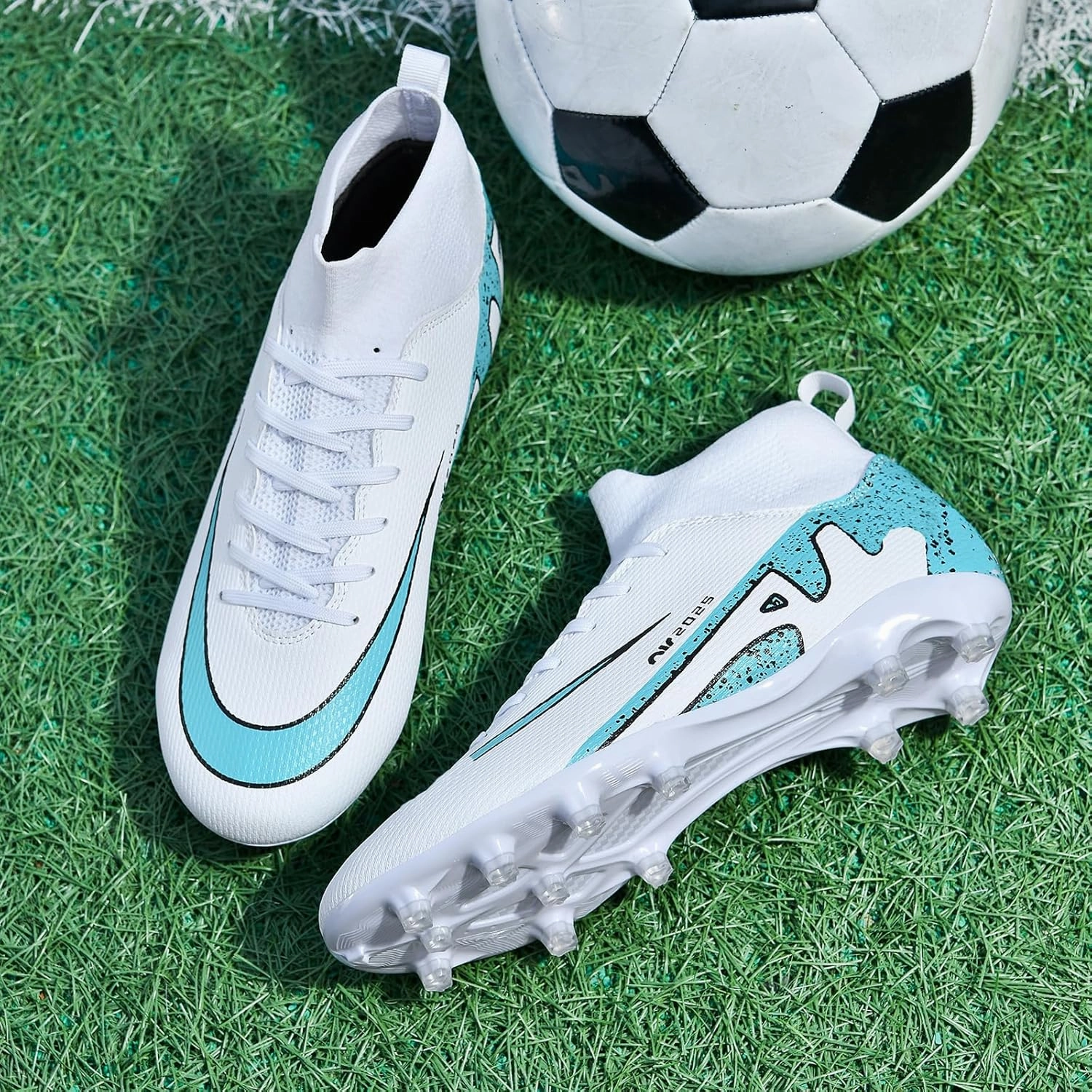 Mens High-Top Soccer Cleats Womens Turf Football Shoes Boys Girls Lightweight Youth Professional Indoor Outdoor AG Black Purple Pink