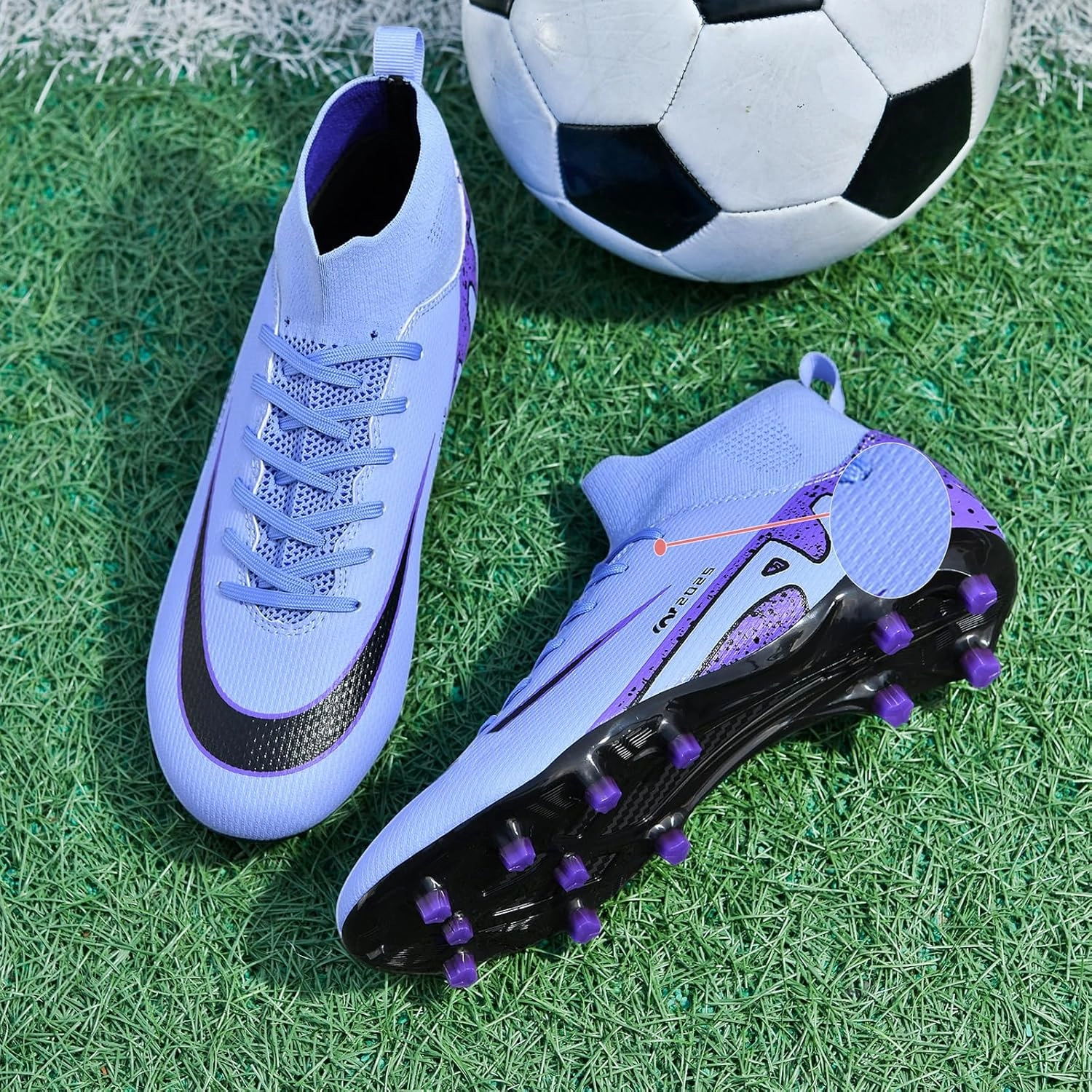 Mens High-Top Soccer Cleats Womens Turf Football Shoes Boys Girls Lightweight Youth Professional Indoor Outdoor AG Black Purple Pink