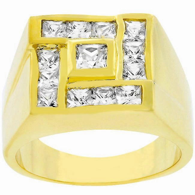 Mens Pave Shiny Goldtone Ring