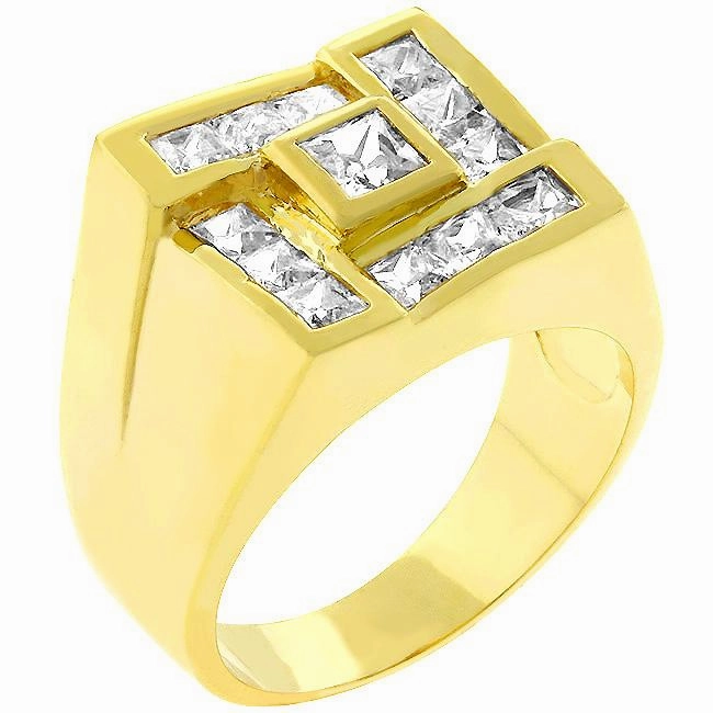 Mens Pave Shiny Goldtone Ring