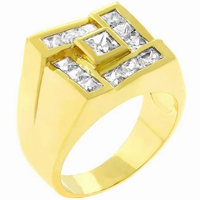 Mens Pave Shiny Goldtone Ring