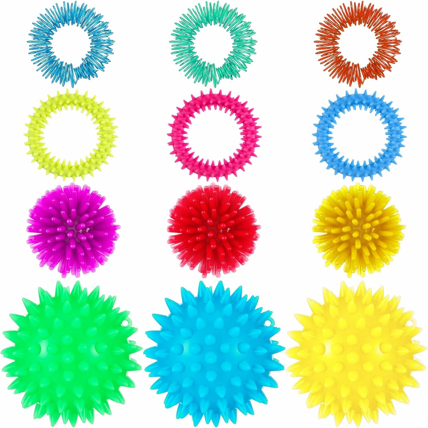 Meooeck 12 Pcs Spiky Fidget Toys Set Spiky Porcupine Balls Fidget Rings Sensory Bracelets Funny Gifts for Men and Women Stress Relief Sensory Accessories