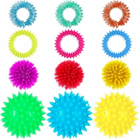 Meooeck 12 Pcs Spiky Fidget Toys Set Spiky Porcupine Balls Fidget Rings Sensory Bracelets Funny Gifts for Men and Women Stress Relief Sensory Accessories