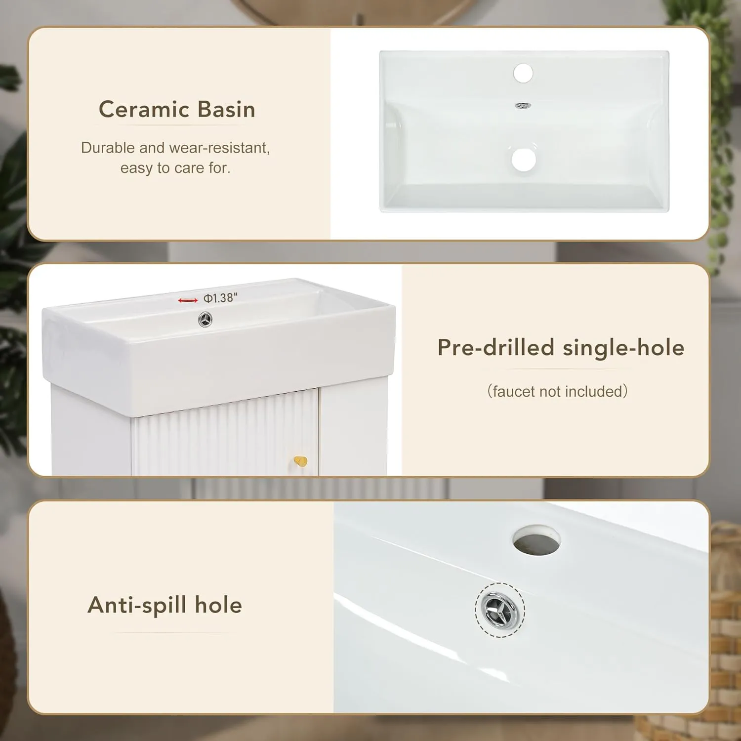 Merax 20" White Bathroom Vanity, Wall Mounted Floating Vanity with Doors & Open Shelf, Bathroom Storage Cabinet with White Ceramic Integrated Sink