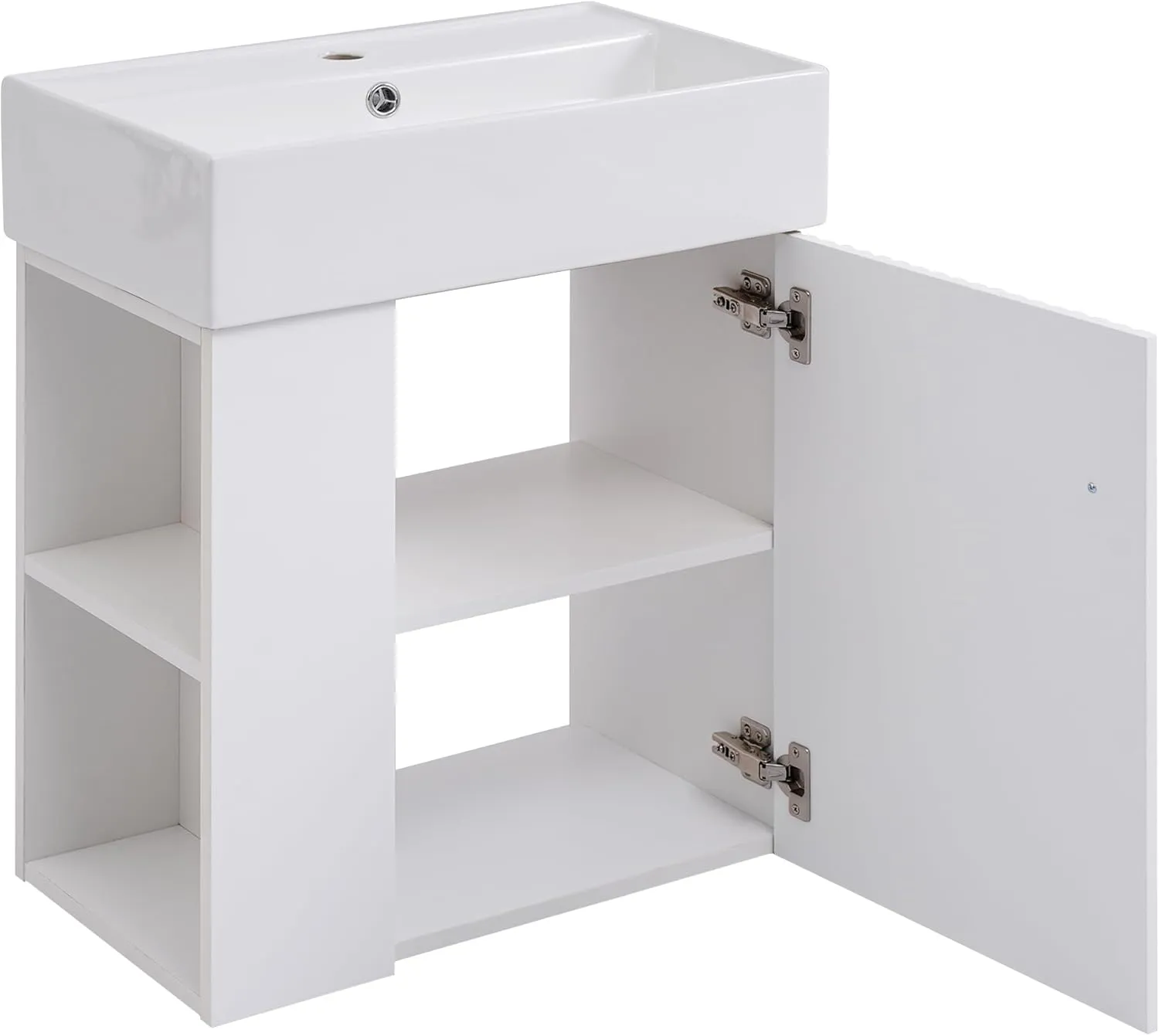 Merax 20" White Bathroom Vanity, Wall Mounted Floating Vanity with Doors & Open Shelf, Bathroom Storage Cabinet with White Ceramic Integrated Sink