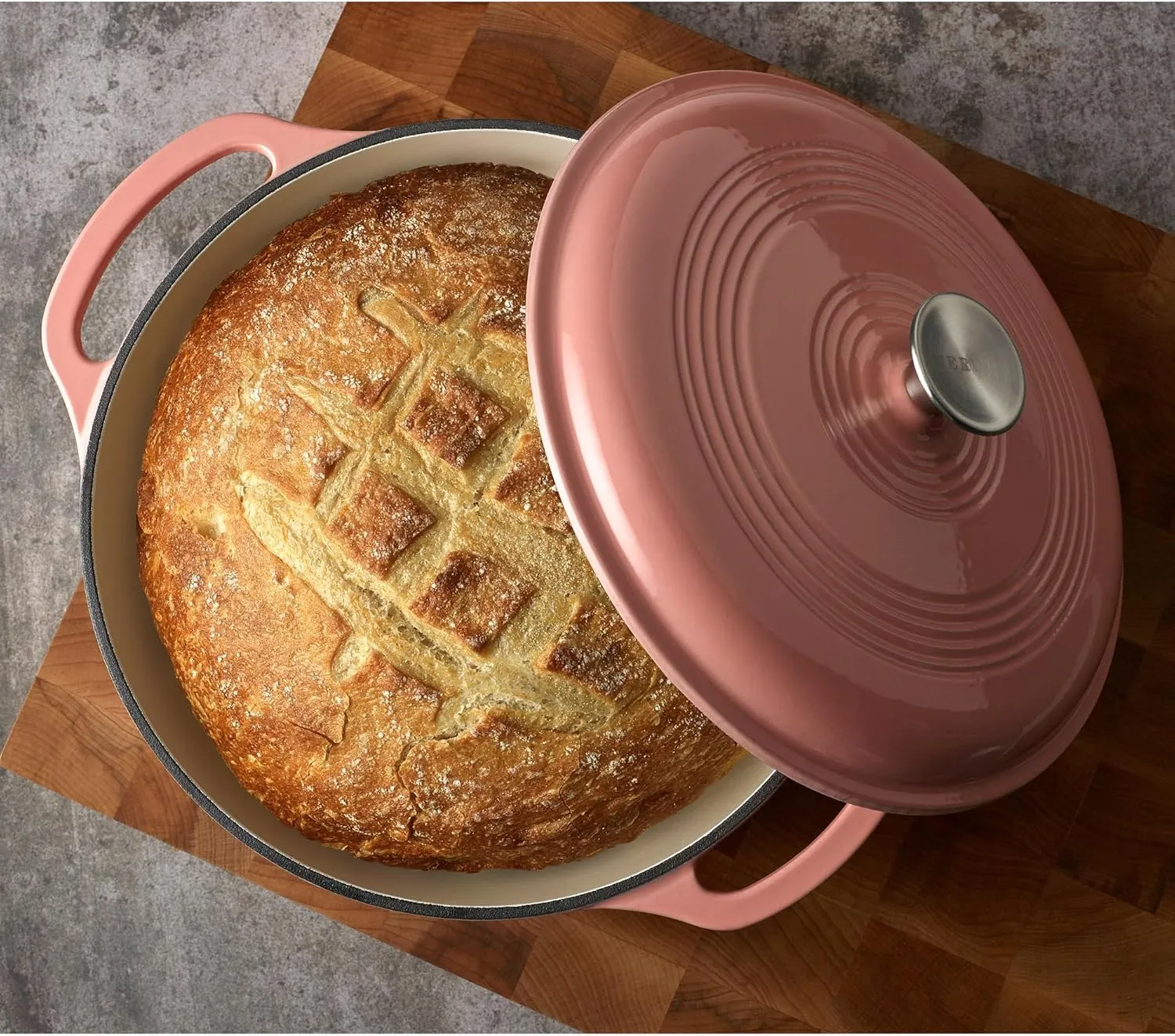 Mercer Culinary Enameled Cast Iron Round Dutch Oven, 6 qt., Pink