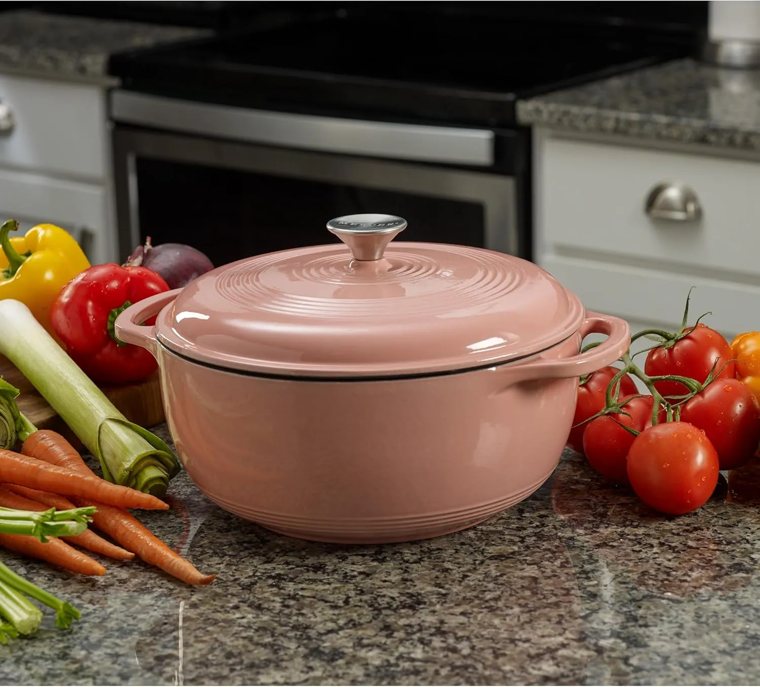 Mercer Culinary Enameled Cast Iron Round Dutch Oven, 6 qt., Pink