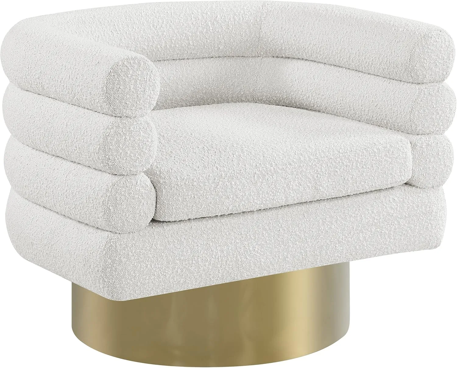 Meridian Furniture 544Cream Tessa Collection Modern | Contemporary Boucle Fabric Upholstered Swivel Accent Chair with Brushed Gold Base and Deep Channel Tufted Back, Cream, 33.5" W x 28" D x 26.5" H