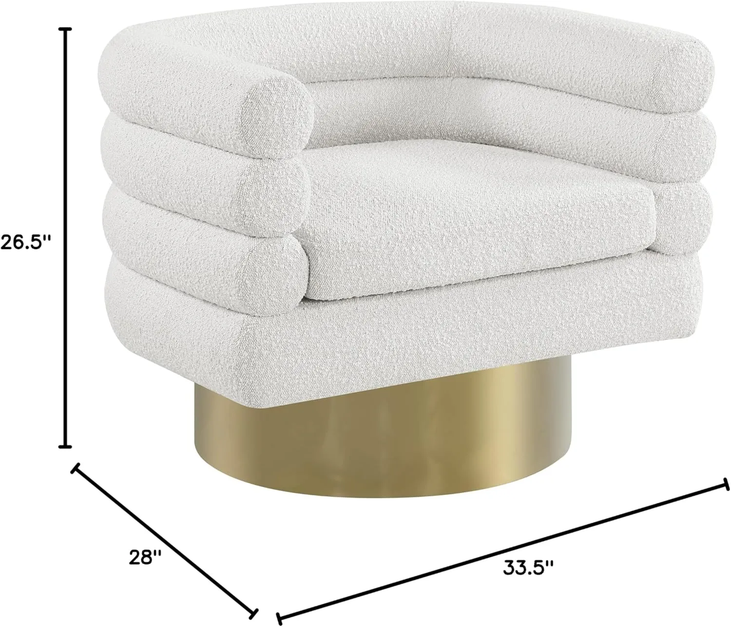 Meridian Furniture 544Cream Tessa Collection Modern | Contemporary Boucle Fabric Upholstered Swivel Accent Chair with Brushed Gold Base and Deep Channel Tufted Back, Cream, 33.5" W x 28" D x 26.5" H