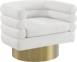 Meridian Furniture 544Cream Tessa Collection Modern | Contemporary Boucle Fabric Upholstered Swivel Accent Chair with Brushed Gold Base and Deep Channel Tufted Back, Cream, 33.5" W x 28" D x 26.5" H