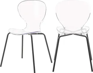 Meridian Furniture Clarion Collection Modern | Contemporary Lucite Polycarbonate Stackable Dining Chair with Sturdy Metal Legs, Set of 2, 19.5" W x 19" D x 32.5" H, Matte Black Finish