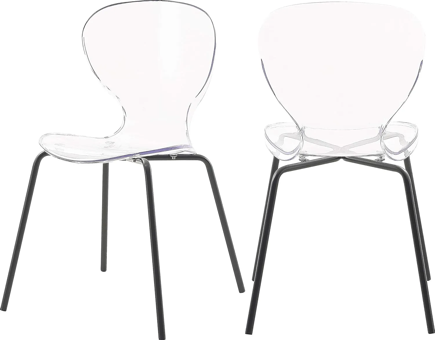 Meridian Furniture Clarion Collection Modern | Contemporary Lucite Polycarbonate Stackable Dining Chair with Sturdy Metal Legs, Set of 2, 19.5" W x 19" D x 32.5" H, Matte Black Finish