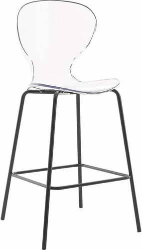 Meridian Furniture Clarion Collection Modern | Contemporary Lucite Polycarbonate Counter Height Stool with Sturdy Metal Legs, Matte Black Finish, 20" W x 19" D x 42" H, Set of 2