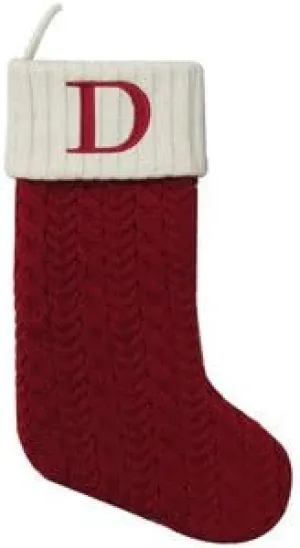 MFT St. Nicholas Square 21-inch Monogram Embroidered Initial Cable Knit RedAcrylic Christmas Holiday Stocking Letter D