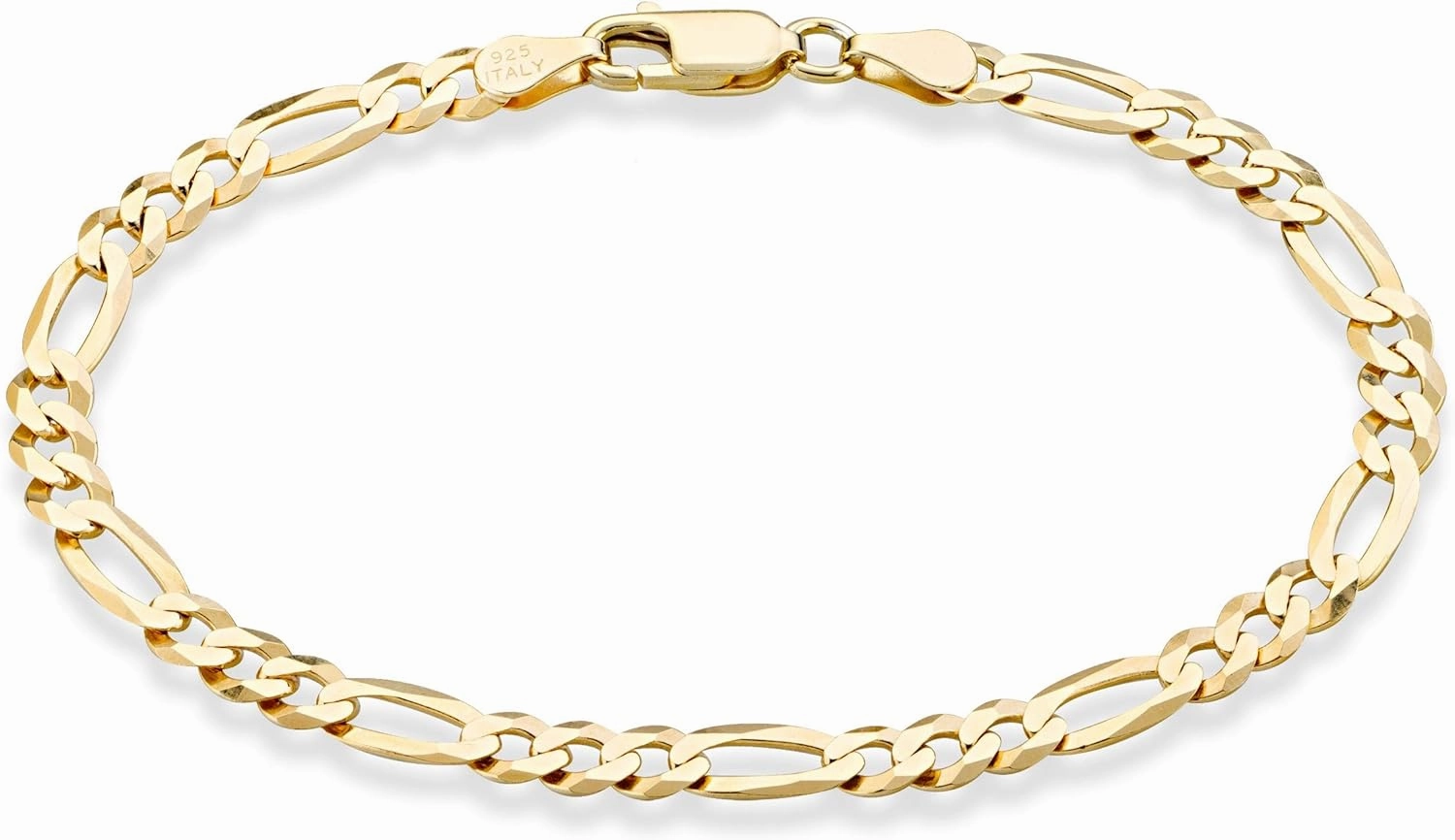 Miabella Solid 18K Gold Over Sterling Silver Italian 5mm Diamond-Cut Figaro Chain Bracelet for Women Men, 925 Made in Italy