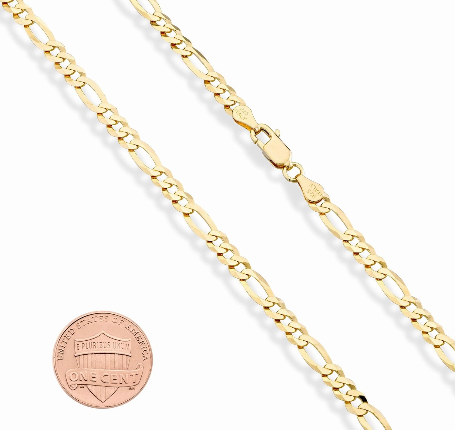 Miabella Solid 18K Gold Over Sterling Silver Italian 5mm Diamond-Cut Figaro Chain Bracelet for Women Men, 925 Made in Italy