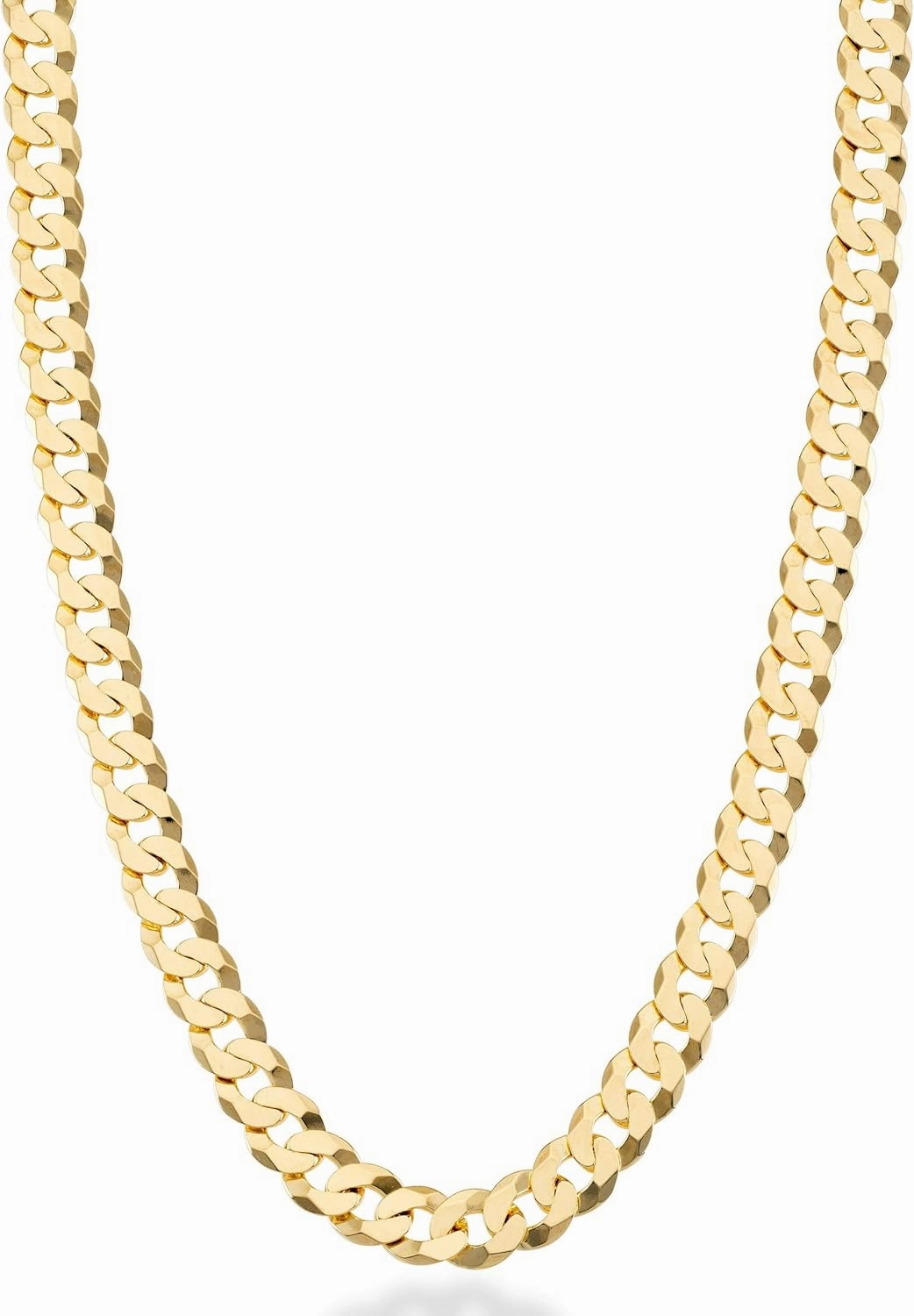 Miabella Solid 18K Gold Over Sterling Silver Italian 7mm Diamond-Cut Cuban Link Curb Chain Necklace for Men Women