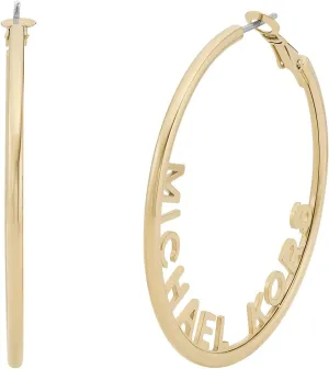 Michael Kors Stainless Steel MK Logo Hoop Earrings for Women, Color: Gold (Model: MKJ7992710)