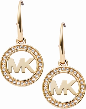 Michael Kors Brass and Pavé Crystal MK Logo Stud Earrings for Women