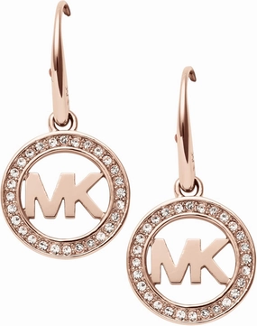 Michael Kors Brass and Pavé Crystal MK Logo Stud Earrings for Women