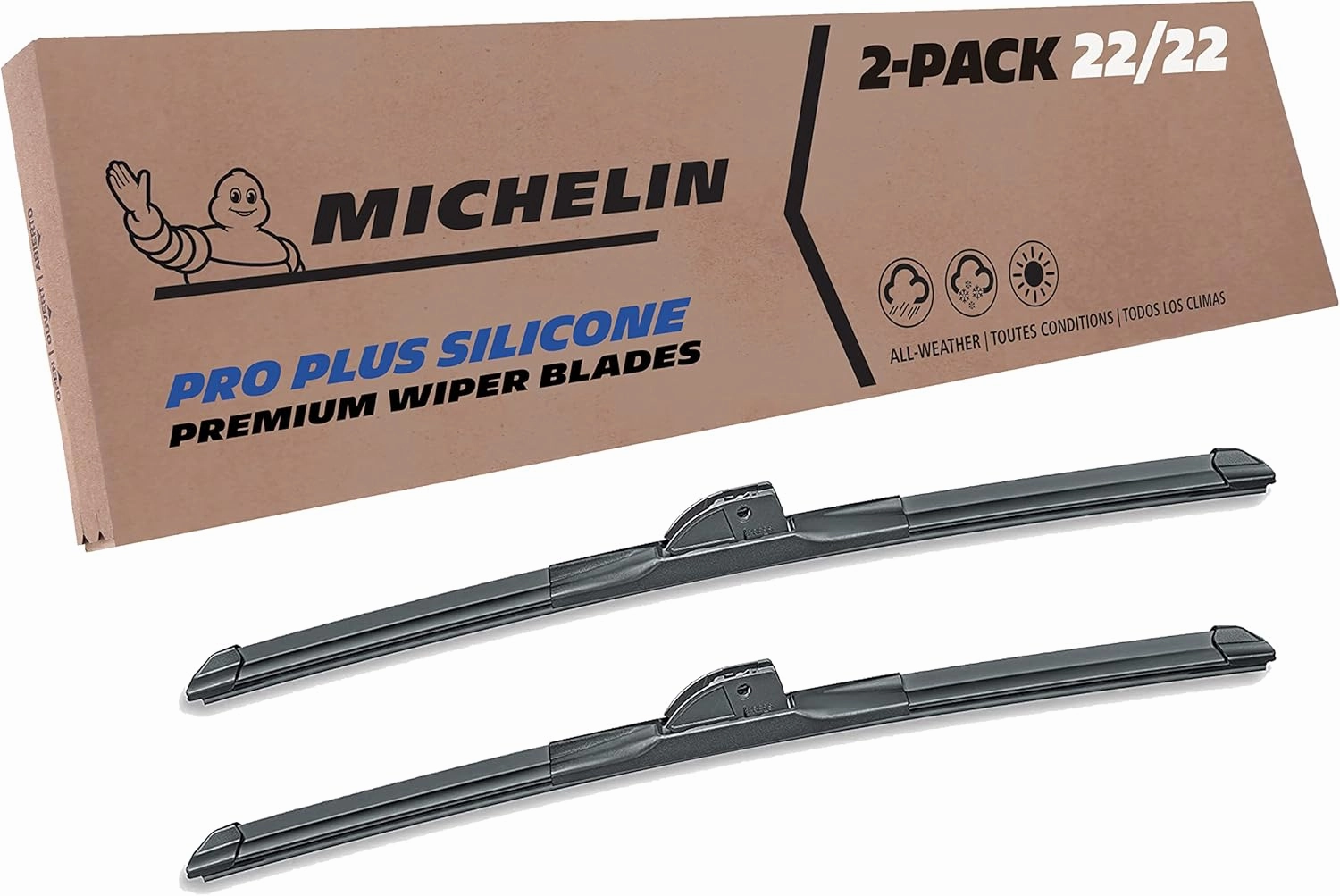 Michelin 40-2222SPBA Pro Plus Silicone Twin Pack 22 inch Wiper Blade Fits Select Toyota, Honda, Hyundai, Kia, Jeep, Chevrolet, Lexus, Nissan, Volkswagen, Mitsubishi Model Years (2 Pack)