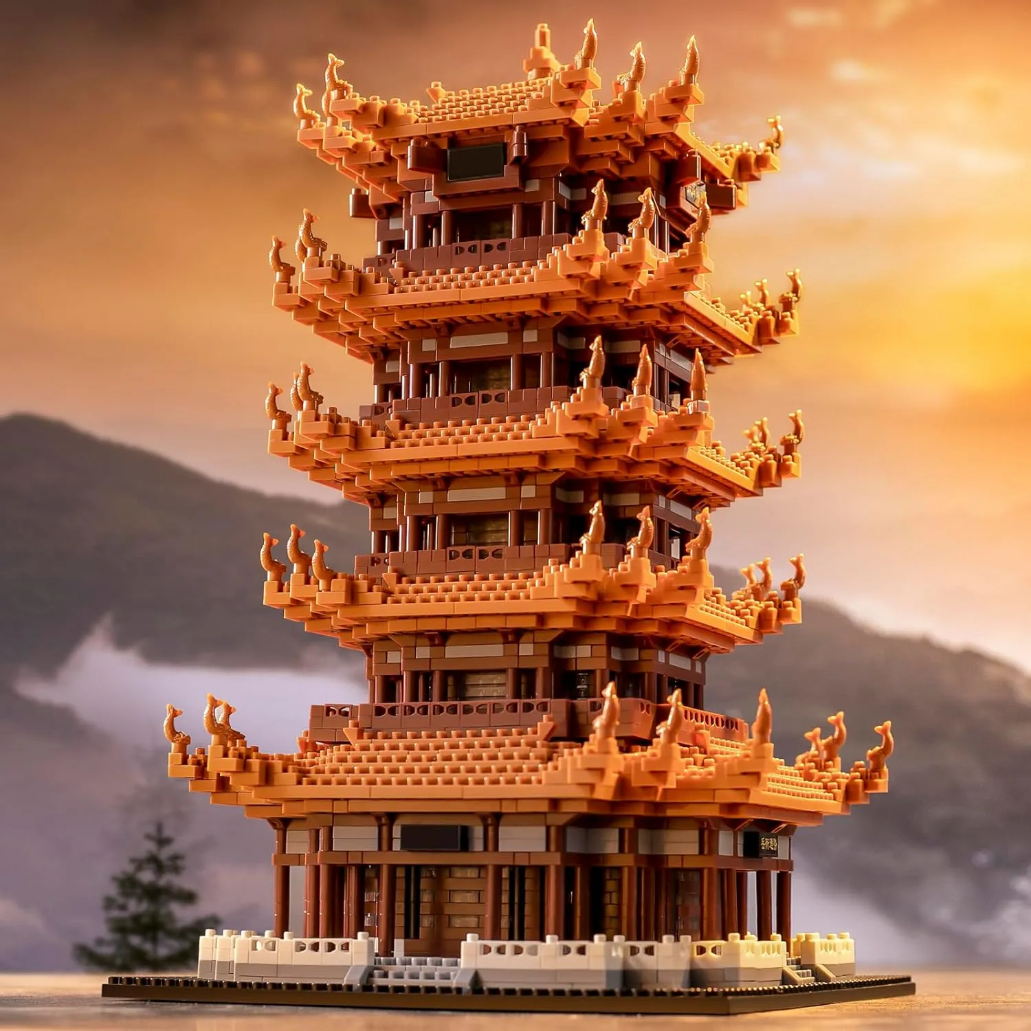 Micro, Mini Blocks Yellow Crane Tower Building Sets Building Bricks Architecture Model Kit 4288 Pcs Gift for Age 14  Kids Teens and Adults