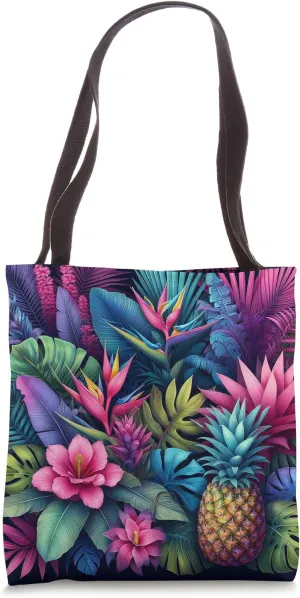 Midnight Jungle Bloom - Exotic Flora on Dramatic Dark Tote Bag