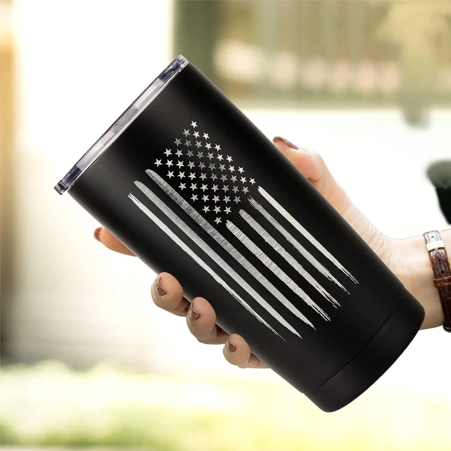 Military Gift Shop 20oz American Flag Tumbler, Insulated Steel USA Coffee Mug with Lid | Disabled Vet Owned Business | Flag 20 oz