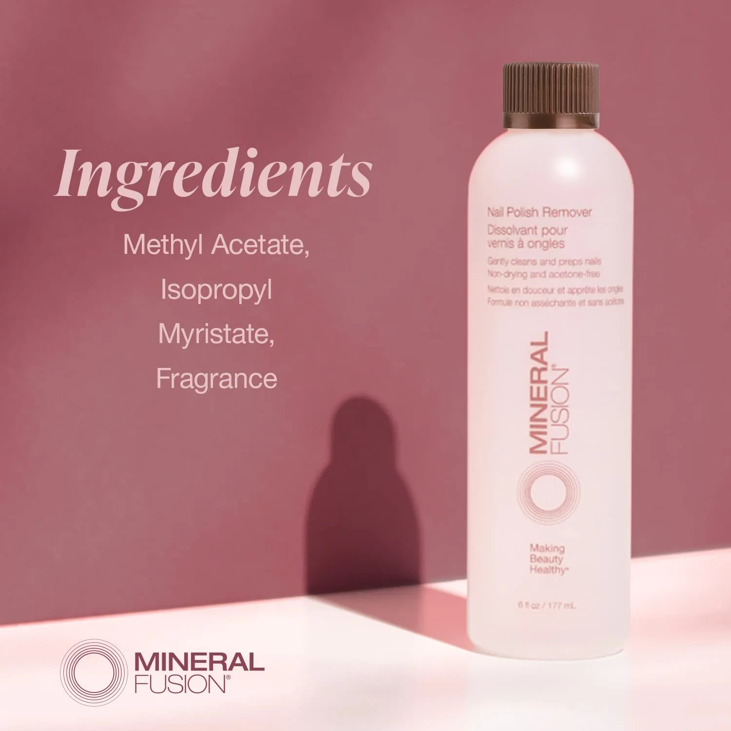 Mineral Fusion Acetone Free Nail Polish Remover, Gentle, Non-Drying, Regular & Gel Polish, 6 fl oz (2 Pack), Vegan & Cruelty-Free Nail Care for Women and Men