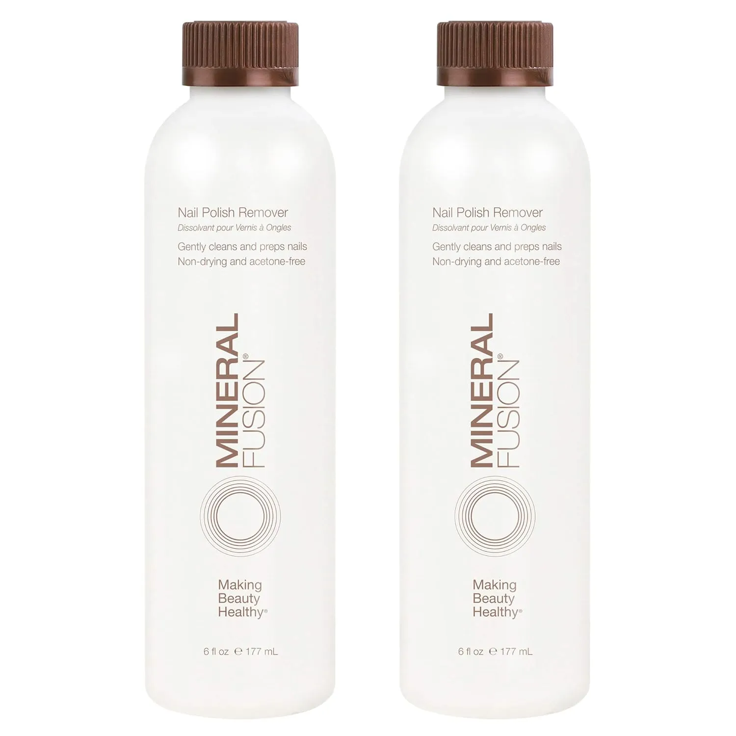 Mineral Fusion Acetone Free Nail Polish Remover, Gentle, Non-Drying, Regular & Gel Polish, 6 fl oz (2 Pack), Vegan & Cruelty-Free Nail Care for Women and Men