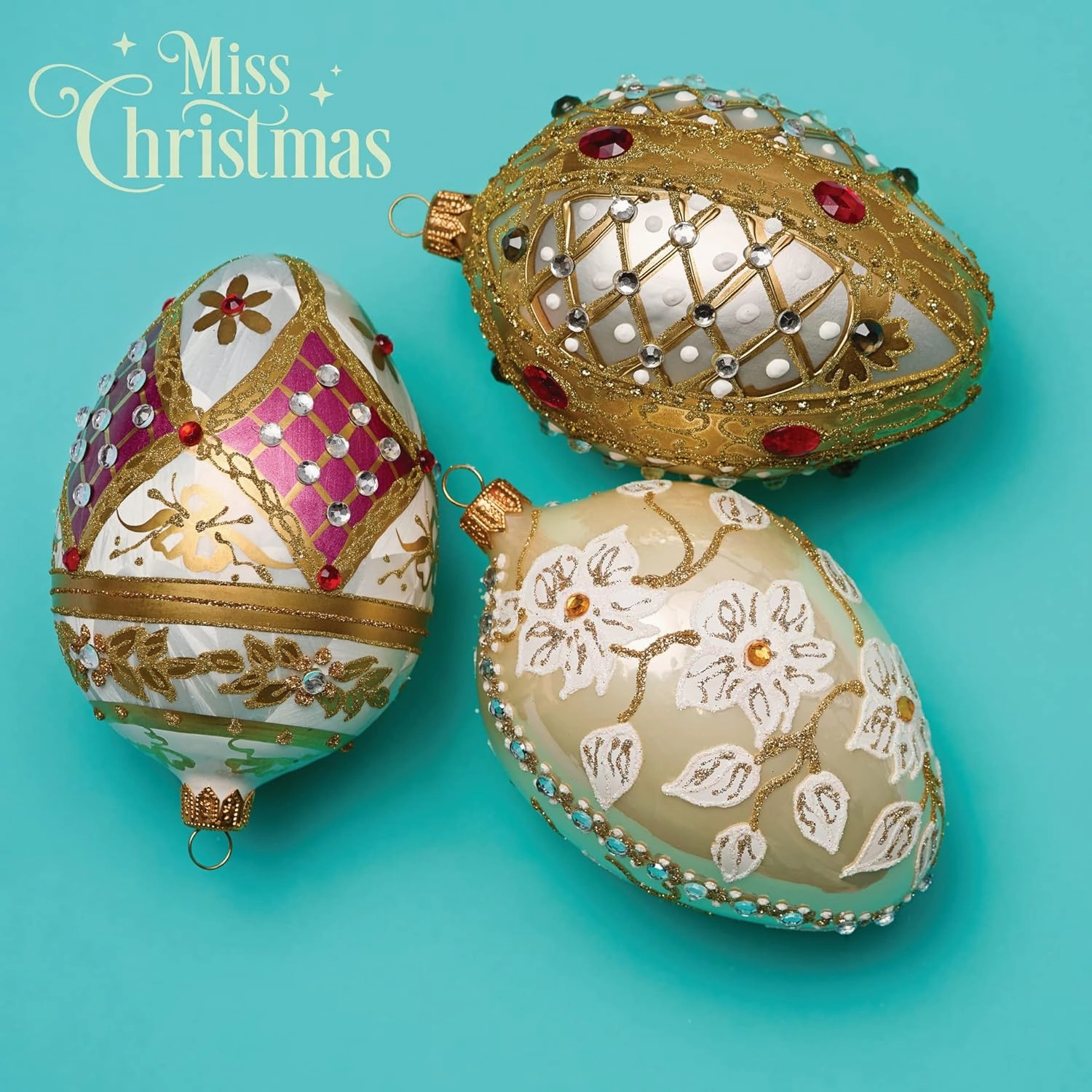 Miss Christmas Palace Collection 2024 Gold Fabergé Egg 5-Inch Blown Glass Christmas Tree Ornament (Mauve Pink & Gold)