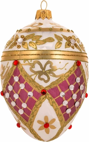 Miss Christmas Palace Collection 2024 Gold Fabergé Egg 5-Inch Blown Glass Christmas Tree Ornament (Mauve Pink & Gold)
