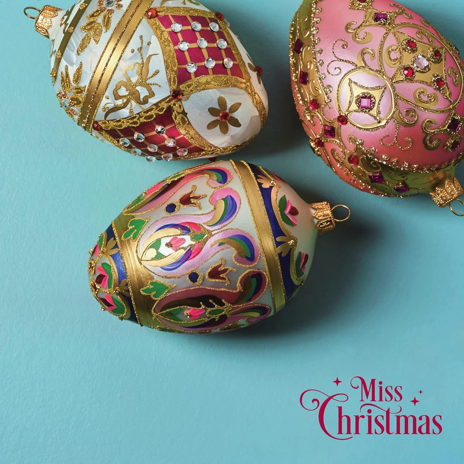 Miss Christmas Palace Collection 2024 Gold Fabergé Egg 5-Inch Blown Glass Christmas Tree Ornament (Mauve Pink & Gold)