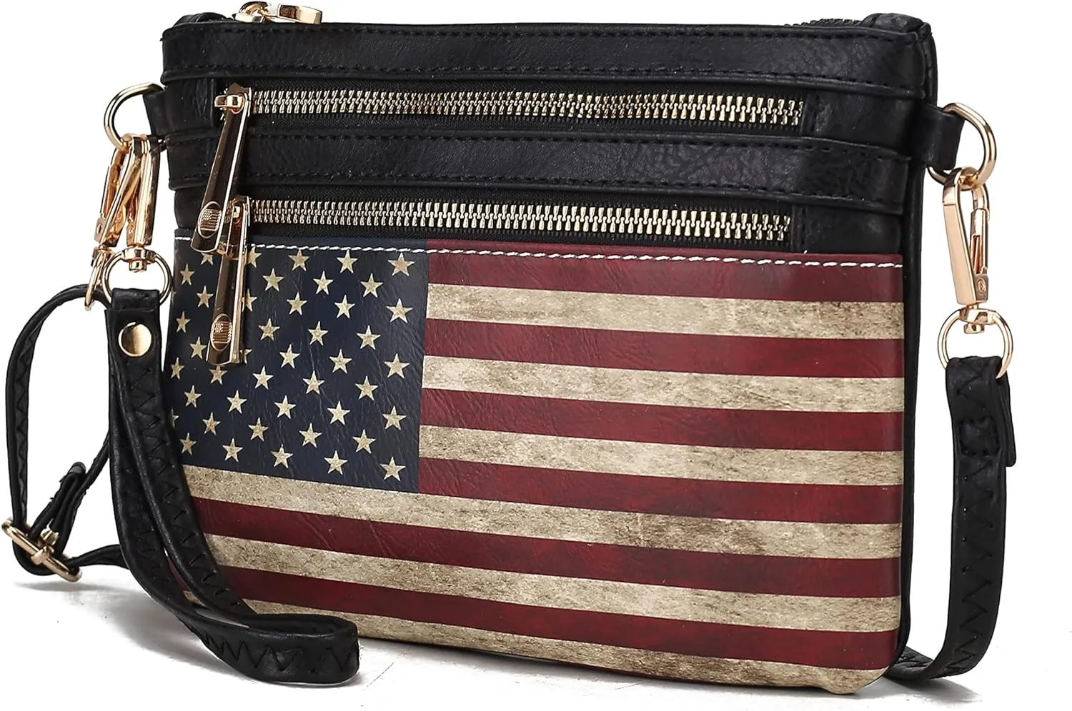 MKF Collection USA Crossbody Bag for Women, American Flag Wristlet Shoulder Purse, Vegan Leather Lady Messenger Handbag