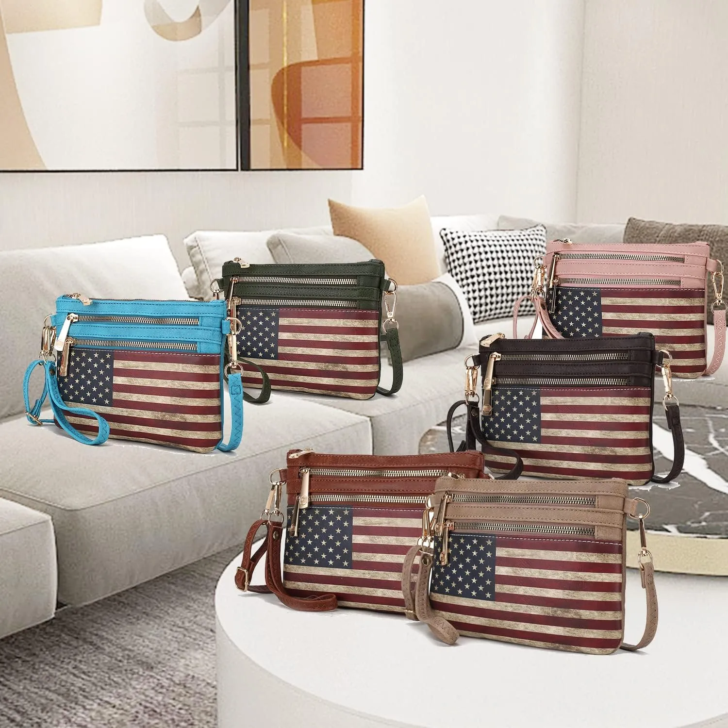 MKF Collection USA Crossbody Bag for Women, American Flag Wristlet Shoulder Purse, Vegan Leather Lady Messenger Handbag
