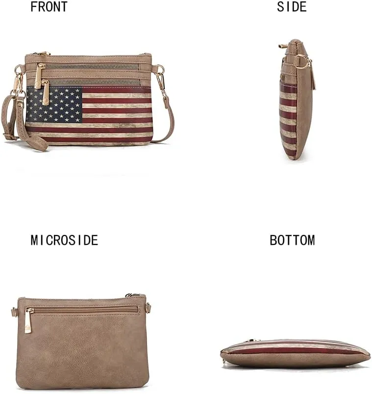 MKF Collection USA Crossbody Bag for Women, American Flag Wristlet Shoulder Purse, Vegan Leather Lady Messenger Handbag
