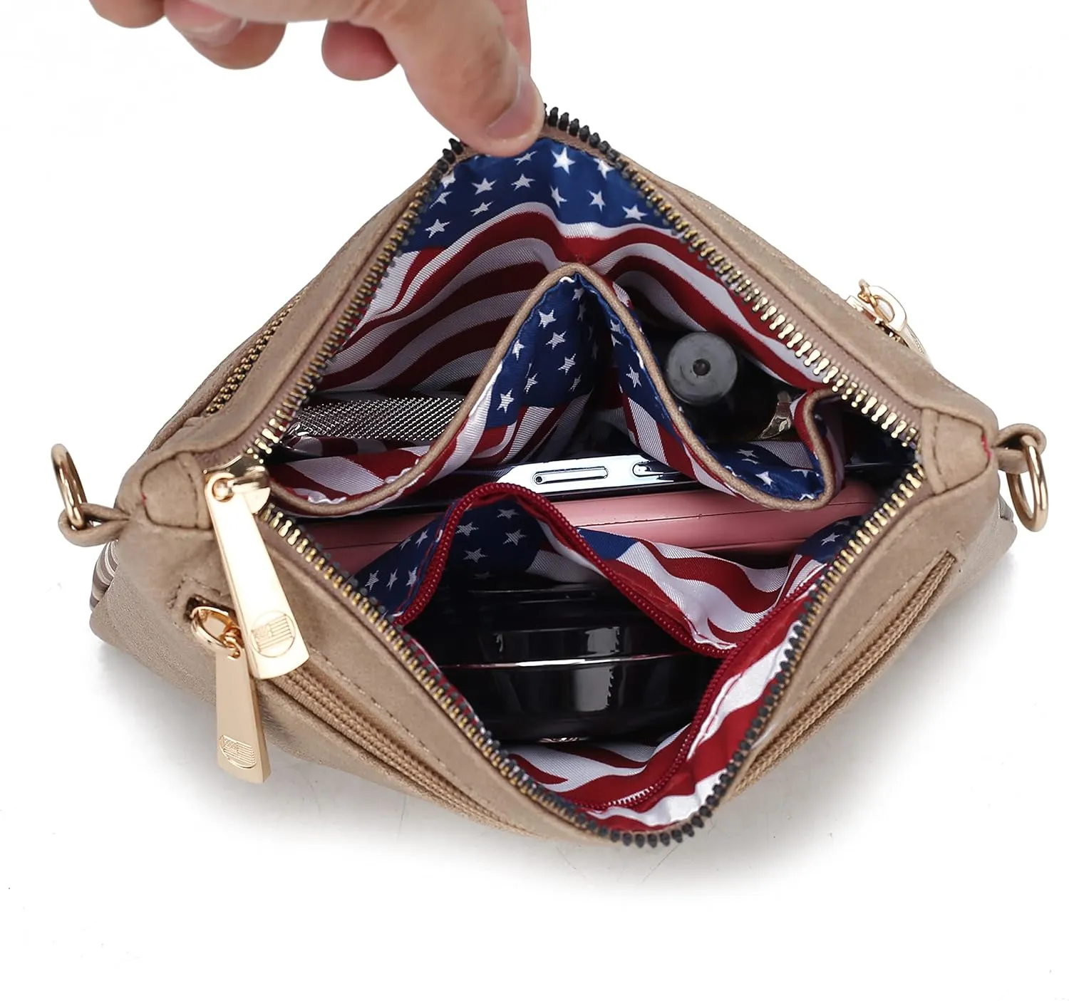 MKF Collection USA Crossbody Bag for Women, American Flag Wristlet Shoulder Purse, Vegan Leather Lady Messenger Handbag