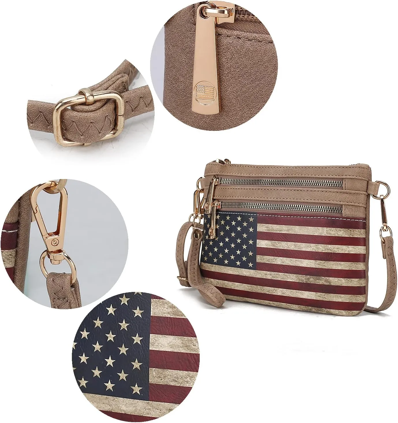 MKF Collection USA Crossbody Bag for Women, American Flag Wristlet Shoulder Purse, Vegan Leather Lady Messenger Handbag