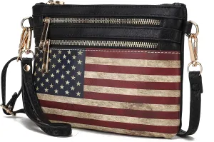 MKF Collection USA Crossbody Bag for Women, American Flag Wristlet Shoulder Purse, Vegan Leather Lady Messenger Handbag