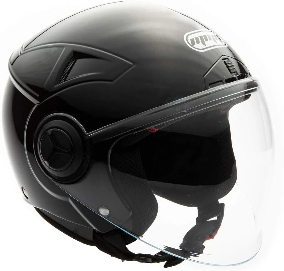 MMG Helmets Open Face Pilot Style Integrated Flip Up Visor DOT - Model 28 (Shiny Black, Large)