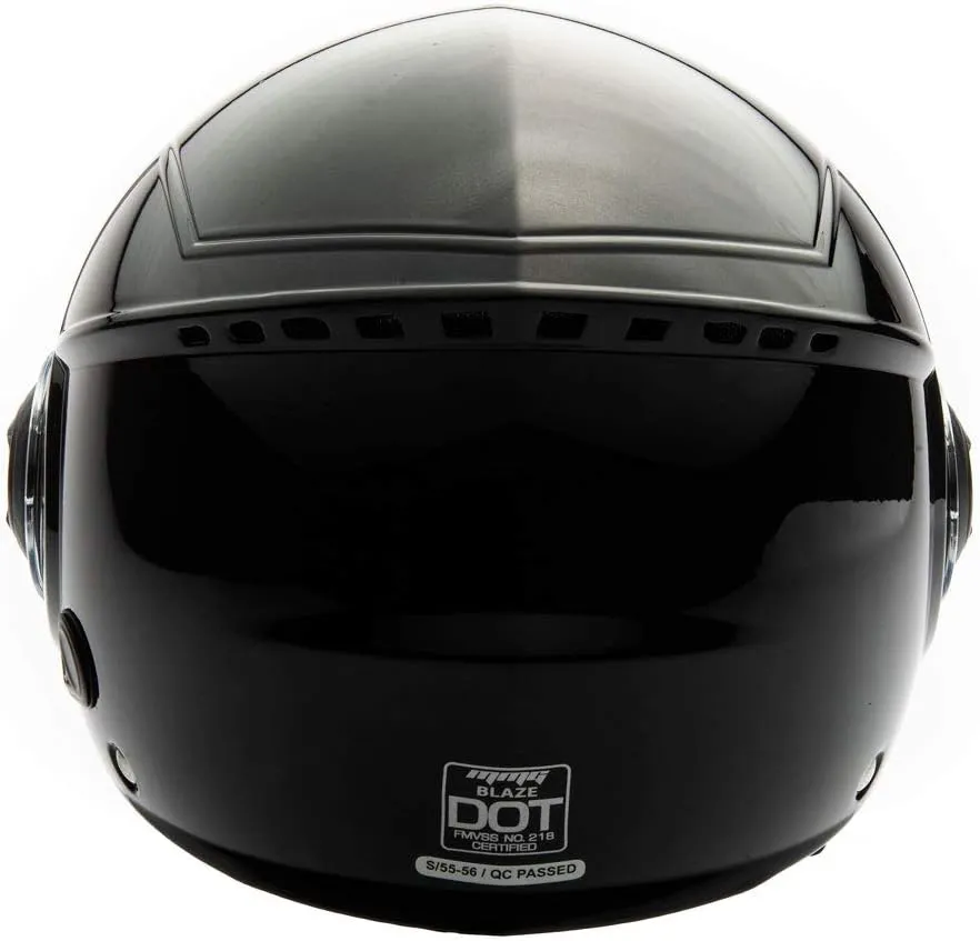 MMG Helmets Open Face Pilot Style Integrated Flip Up Visor DOT - Model 28 (Shiny Black, Large)