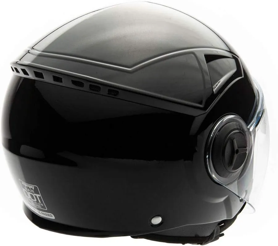 MMG Helmets Open Face Pilot Style Integrated Flip Up Visor DOT - Model 28 (Shiny Black, Large)